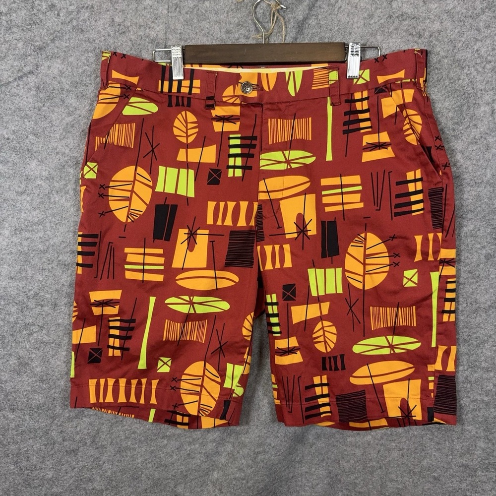 LoudMouth Golf Chino Shorts Mens 36 Red Fiji Sunset Pockets Stretch 11" Inseam